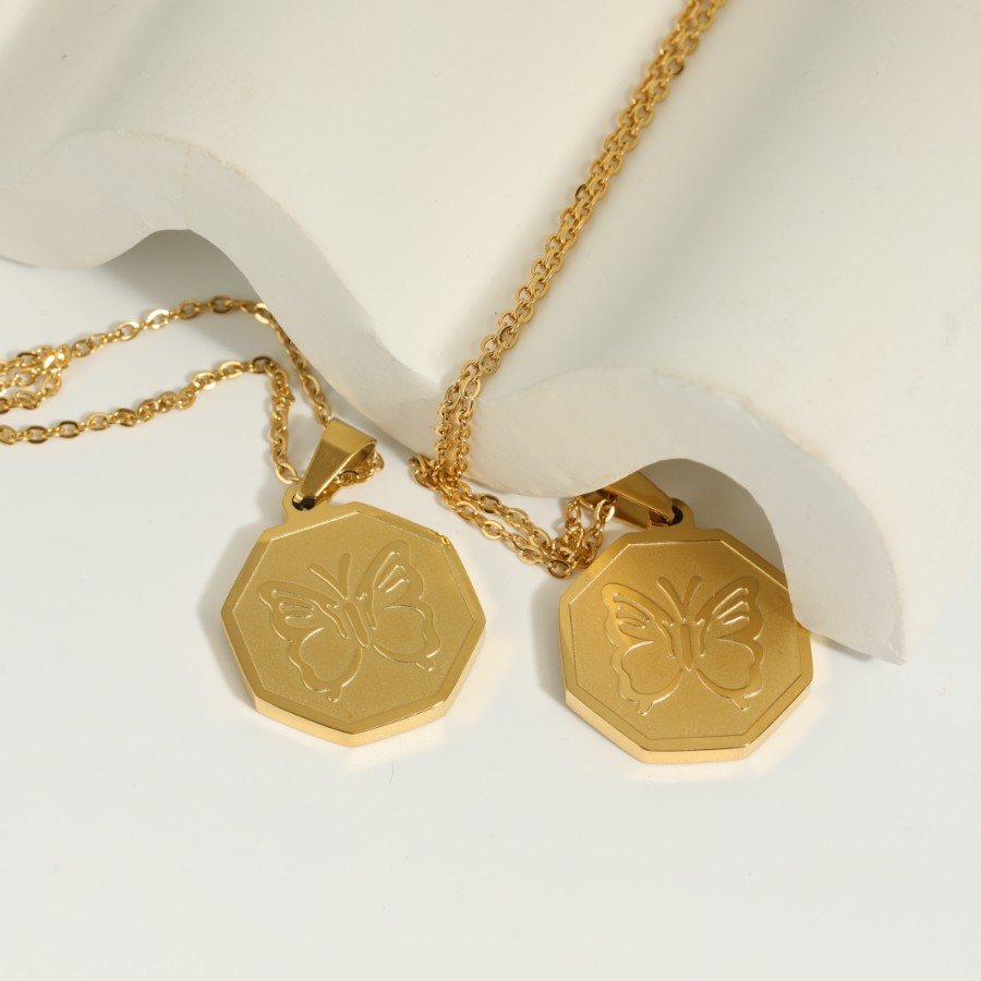 Simple Fashion Golden Electroplate Butterfly Pattern Pendant Stainless Steel Necklace_colorza_6