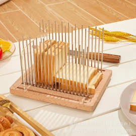 跨境木质面包切片器可拆卸吐司法棍分片器面包屑收集盘切片菜板盘