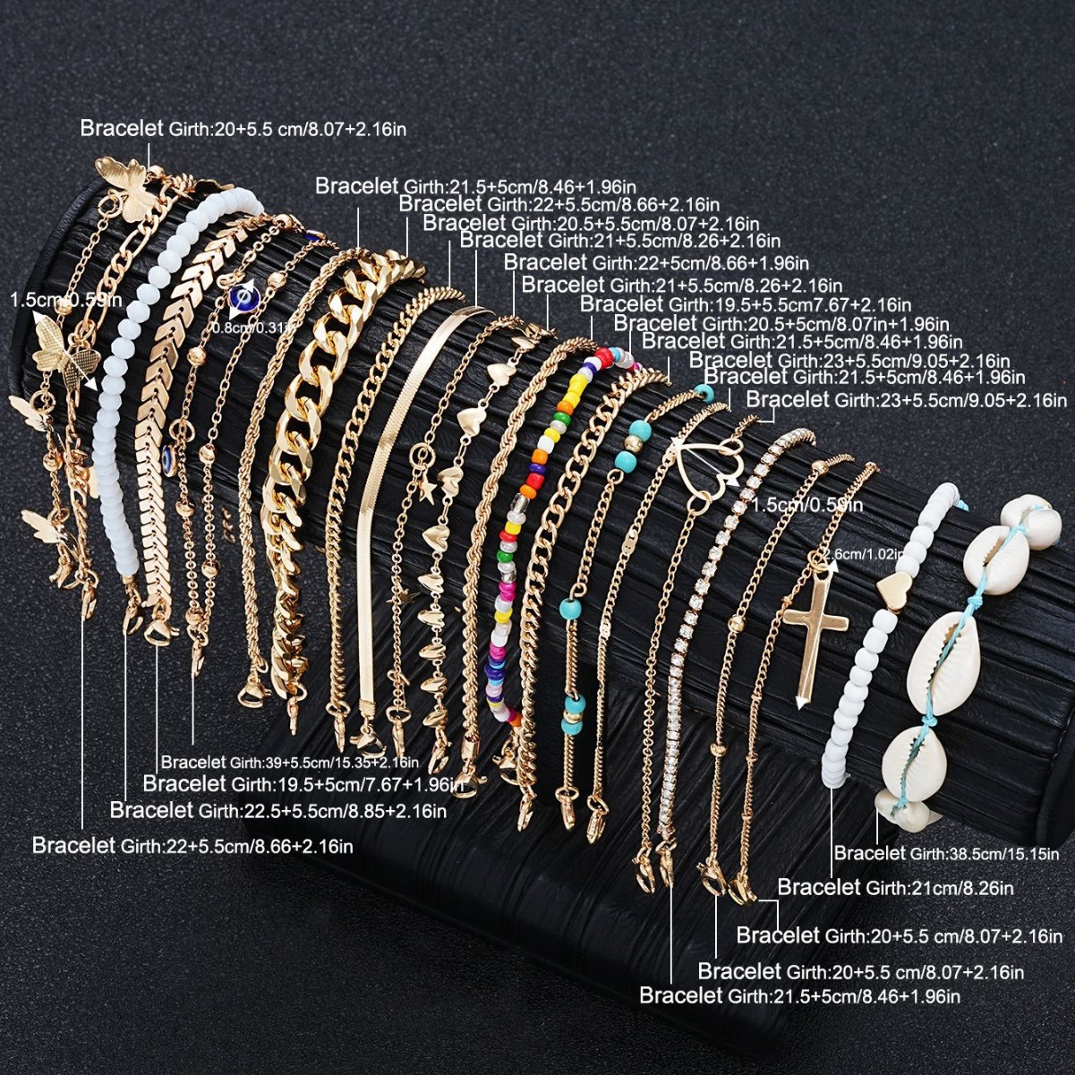 Cruces de comercio exterior transfronterizo conchas de arroz tobillar conjunto de tobillar de oro universal simple tobillar conjunto de 22 piezas para mujeres