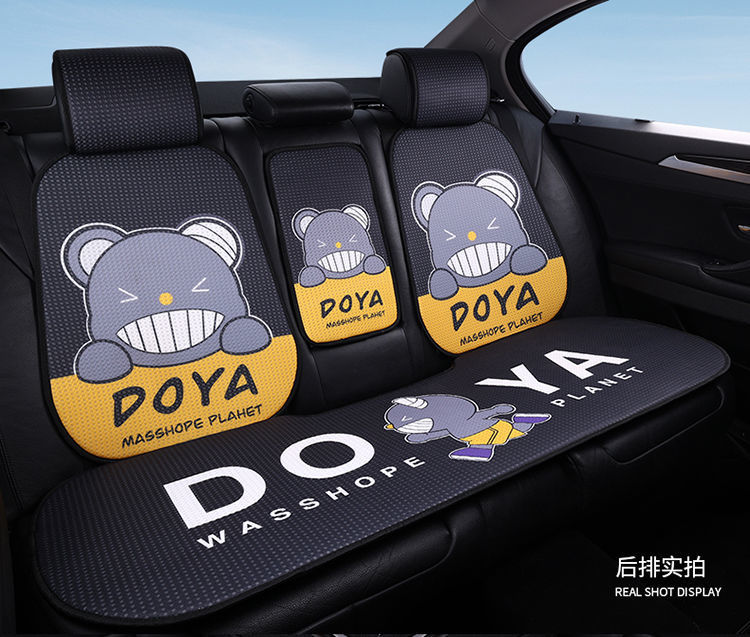 L5U new cartoon car seat cushion breathable four seasons universal linen cool cushion heat insulation whole car rear seat cushion three pieces
