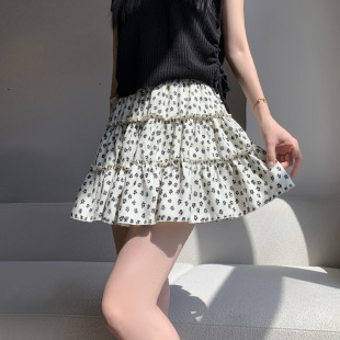 2025 Summer Heavy Industry Floral Skirt Women's Summer New Cake Skirt Slimming Skirt Small Character Skirt Chiffon Skirt
