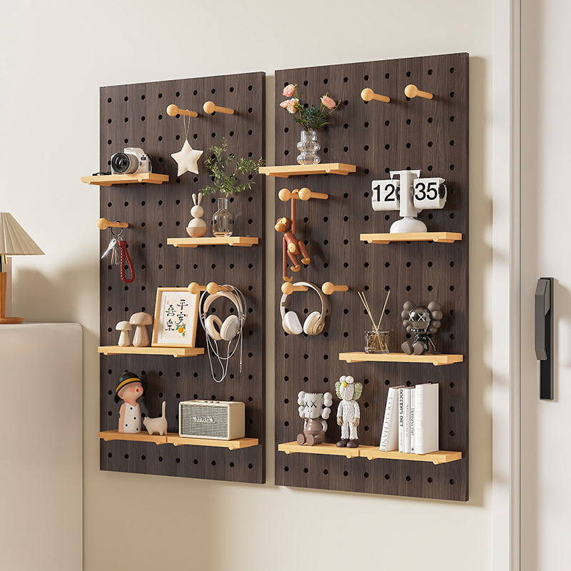 Tablero de agujero de madera maciza de bricolaje, estante de entrada recién hecho, tablero colgante, sala de estar, puerta de entrada, partición de almacenamiento, marco de pared