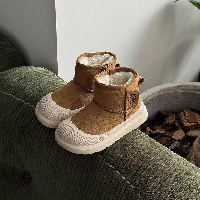 Genuine Leather Kidsren's Snow Boots Winter New Korean Style Large Cotton Boys' Boots Fleece-Lined Thickeneded Wool Girls' Cotton Shoes