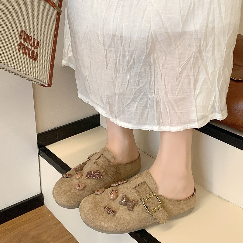 时尚百搭厚底包头半拖鞋女外穿2025新款春秋款休闲懒人凉拖鞋防滑|undefined