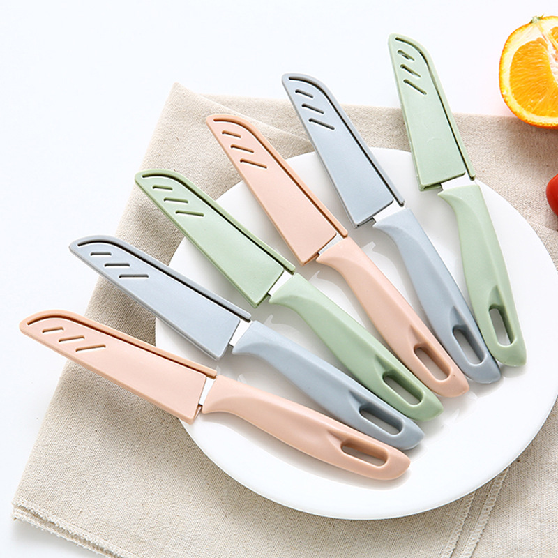 北欧色水果刀蔬果刀便携刀子带盖饼刀家用厨房小工具糖果色