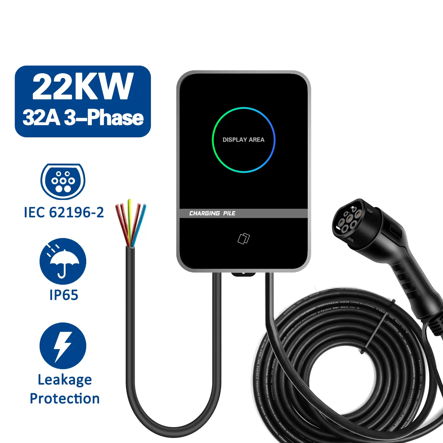 克尔韦尼 欧标家用380V壁挂交流充电桩新能源电动汽车通用22KW32A