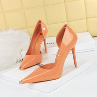 8829-5 Style Fashion Simple Sexy Nightclub Slim Thin Heel Super High Heel Side Hollow Shallow Cut Metal Single Shoe