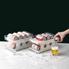 PET Refrigerator Storage Box Double Layer Automatic Rolling Shelf Transparent Coke Beer Can Organizer Storage Box