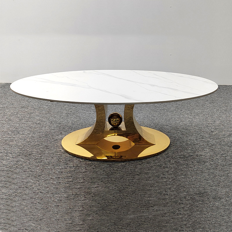 Mesa de centro de tablero de roca de sensación de alta gama de estilo italiano transfronterizo, diseño de celebridades de Internet de alta gama, acero inoxidable, lujo ligero moderno, sala de estar simple, hogar