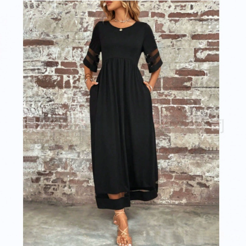 Новое популярное женское платье больших размеров с рукавами три четверти и круглым вырезом, с карманами, для трансграничной внешней торговли