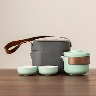 Ceramic Gift Travel Tea Set Small Gift Portable Express Cup One Pot Two Cups Business Event Accompanying Gift logo