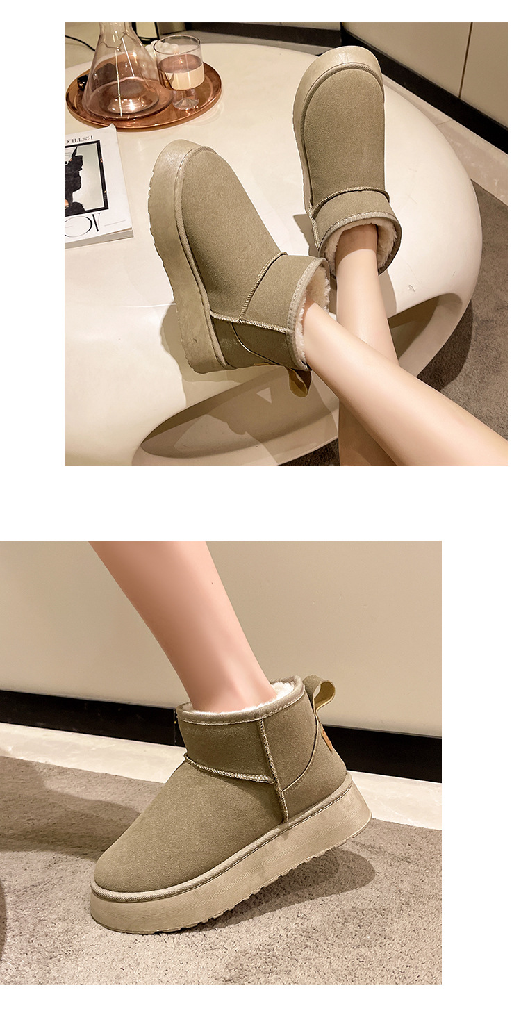 Nei Schnéischong flaach kuerz Kottengschong plus Kaschmir 4 cm déck Sohle waarm Schnéistiefelen_voghion.com