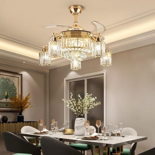 European crystal invisible fan lamp living room chandelier home smart bedroom restaurant ceiling fan lamp Nordic simple lamps