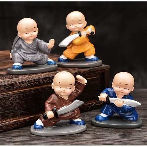 Car ornament Shaolin Kung Fu boxing four not small monk resin ornament hat with knife martial arts small monk