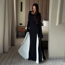 2025秋季新款女装欧美亚马逊跨境外贸法式优雅黑白撞色修身连衣裙