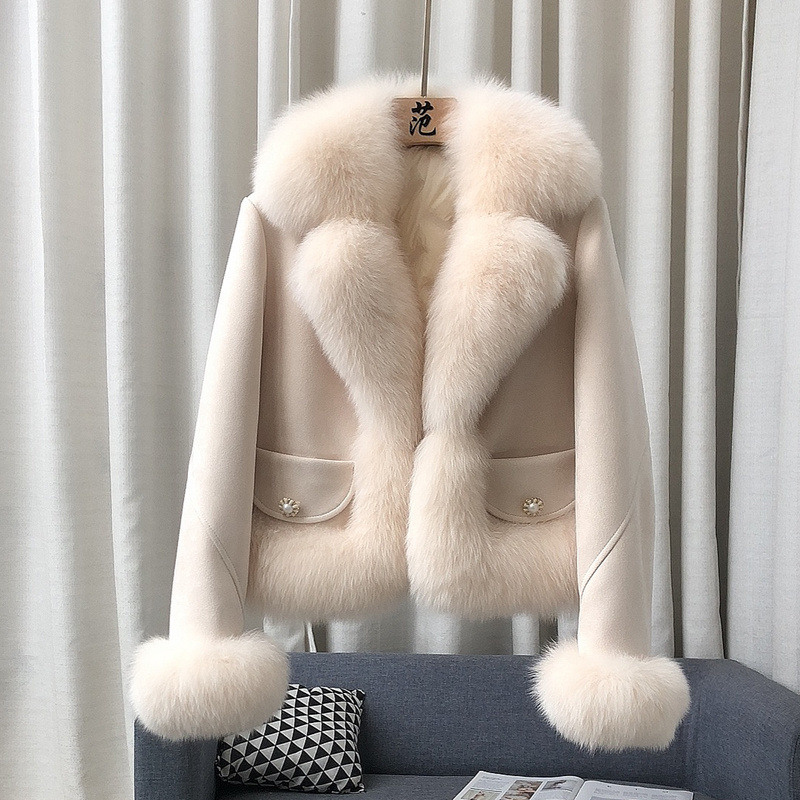 High-end Faux Fur Down Jacket Women's Short New Style Chanel-style White Duck Down Coat Slimming