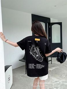 Lvjia correct version 25 new sneakers trainer printed short-sleeved loose men and women couples trendy brand round neck T-shirt