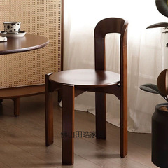 中古风黑色胡桃实木餐桌椅法式复古设计家具家用梳妆靠背圆形凳子