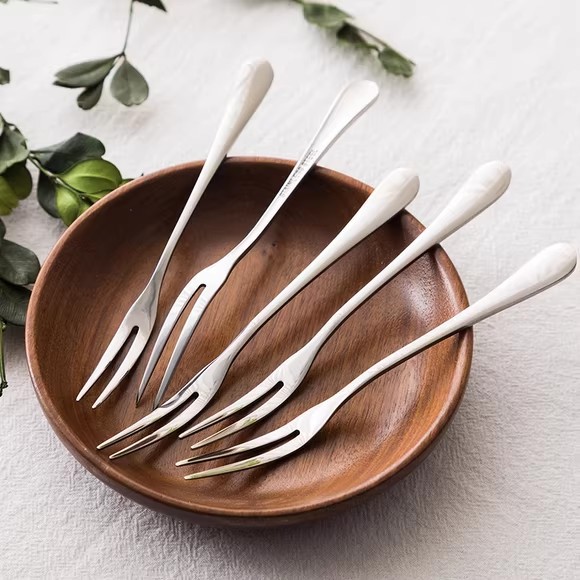 Stainless Steel Thickened Solid Color Fruit Pick, Pastry Cake Fork, Mooncake Sharing Fork_voghion.com