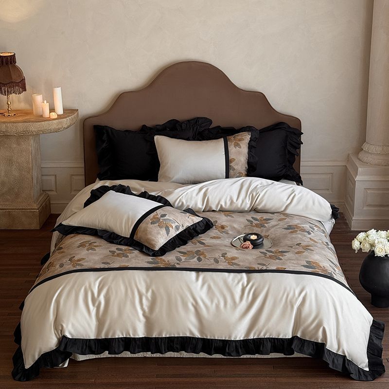 Nordisk vintage boho bäddset i tryckt bomull för hemmet_voghion.com
