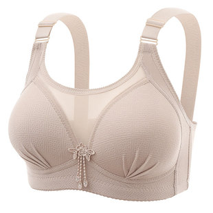 Cross-border plus size Strapless Non-steel Ring Gathering Side-closing Thin Cup Breathable Sexy Mesh Underwear Middle-aged plus size Bra