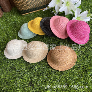 Mini Straw Hat Pet Small Straw Hat Dog Sunshade Rattan Hat Color Cute Pet Princess Wind Kitten Hat Photo