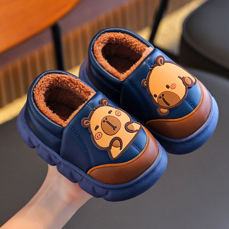 Kapi Baladon zapatillas de algodón para niños, niños y niñas, piel PU impermeable, calentamiento para niños, tacones de algodón para niños.