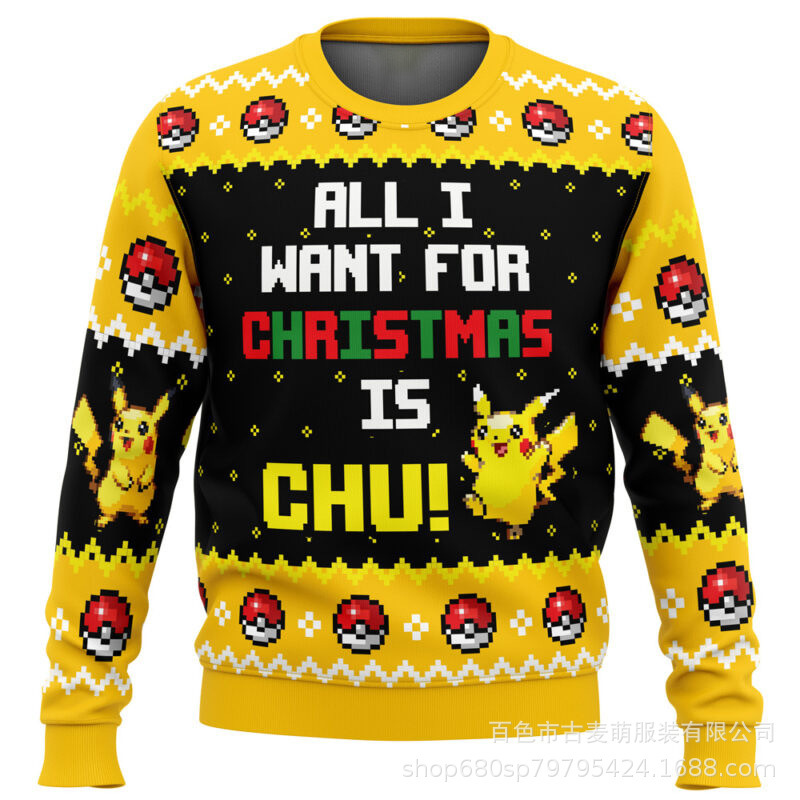 Cross-border Pikachu Day Christmas Carnival Christmas Gift Neutral Loose Casual Crewneck Sweat New Fashion