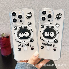磁吸殼可愛卡通創意黑煤球適用iPhone15promax手機殼透明11精孔13
