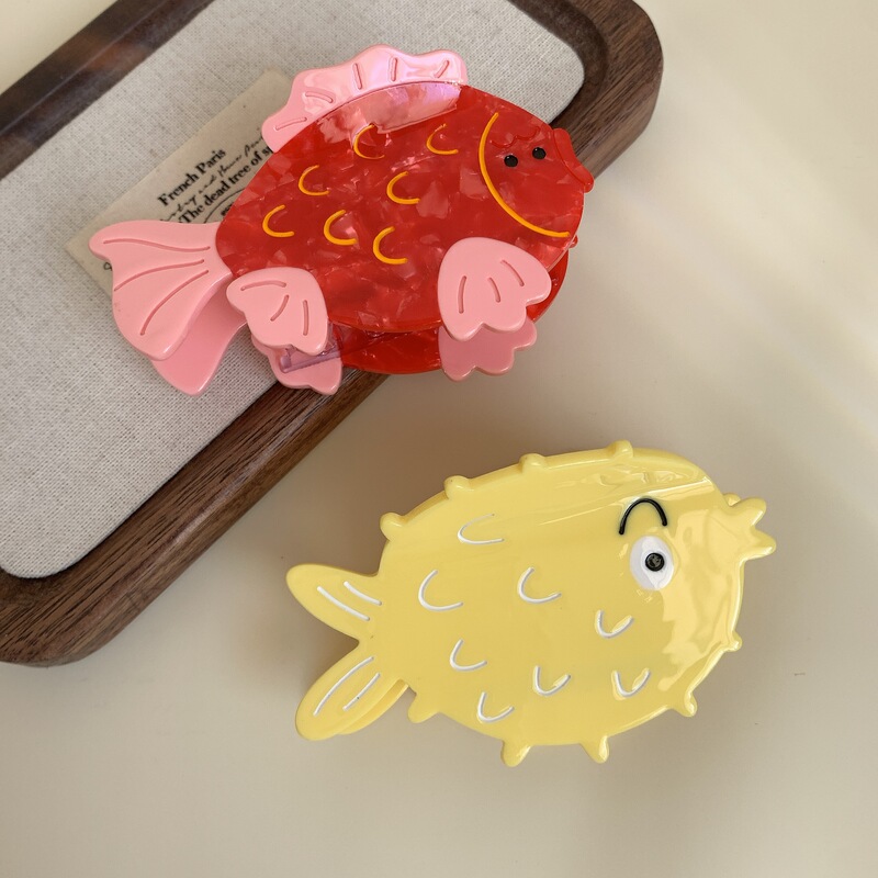 New Acetic Acid Little Red Fish Grab Clip Shark Clip Back Head Pony Tail Clip Creative Personalized Puffer Fish Hairpin Hair Accessories Headdress