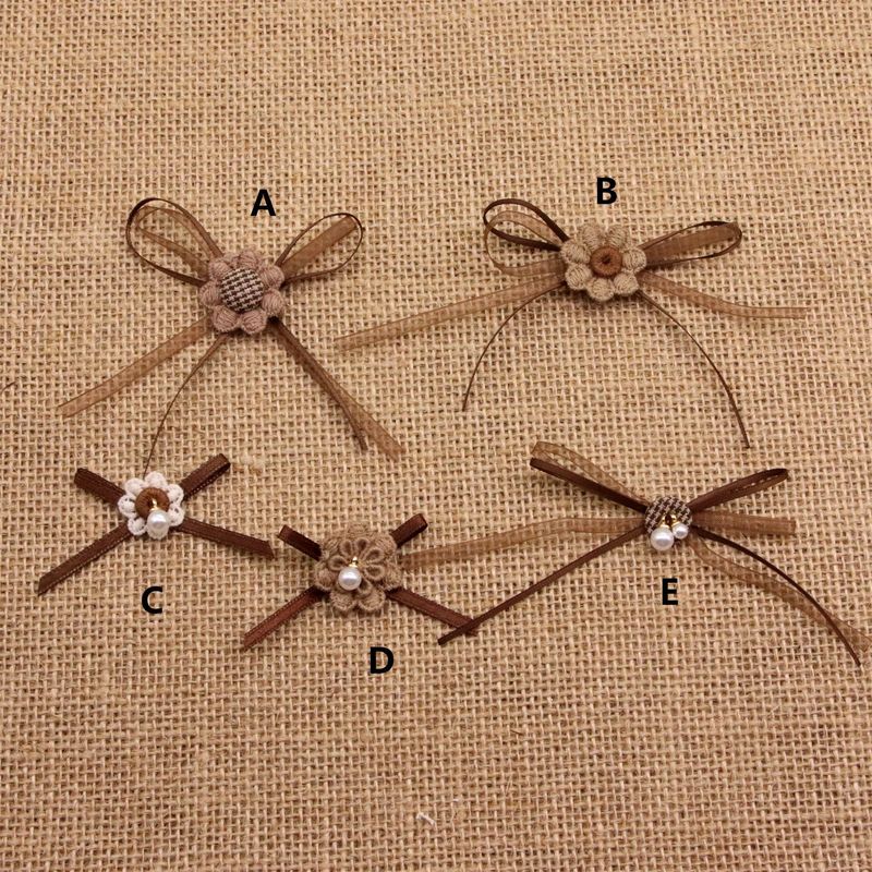 ブラウン二層パールリボンヘアピンヘアアクセサリー diy 靴、帽子、靴下、衣類装飾アクセサリー材料|undefined