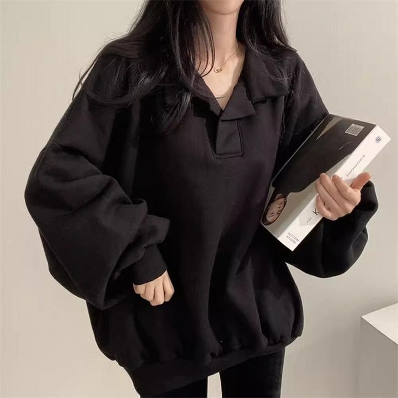 bf慵懒风Polo翻领长袖卫衣女秋装韩版百搭宽松大码薄款外套上衣|undefined