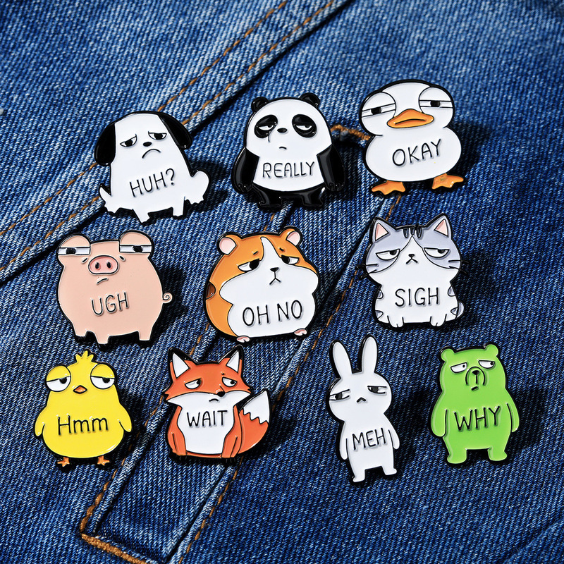 Funny Animal Mood Brooches Fox Rabbit Panda Quirky English Emoji Pins Personalized Decorative Badges Funny Animal Mood Brooches Fox Rabbit Panda Quirky English Emoji Pins Personalized Decorative Badges