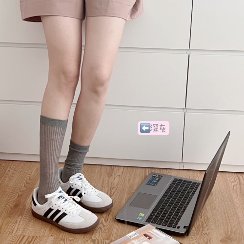 Miu-style grey vertical stripes slimming JK two-way wear calf socks for women summer pilling socks thin hollow mesh breathable