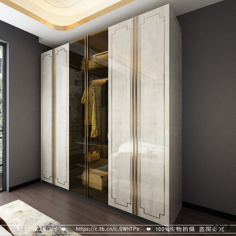 Tempered glass wardrobe door sliding door cloakroom wine cabinet hotel alloy door wooden wardrobe solid wood wine cabinet