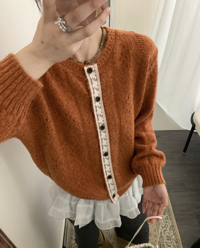 羊毛针织开衫 2025秋季新款 设计感减龄蕾丝拼接外套上衣女98305|undefined