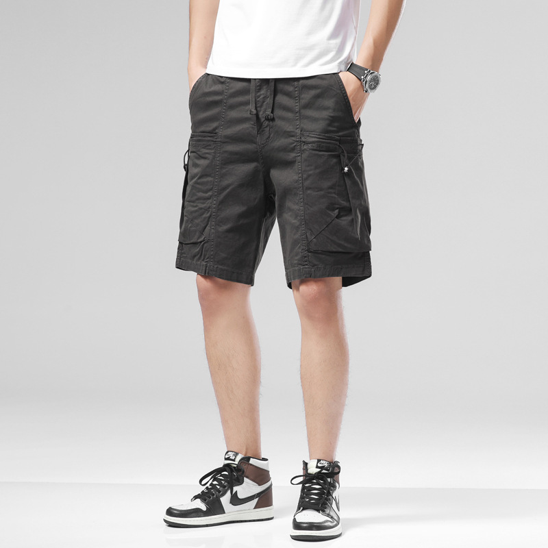 Men's Retro Multi-Pocket Cargo Shorts with Drawstring, Versatile Five-Point Shorts, Specially Designed for Amazon 26201