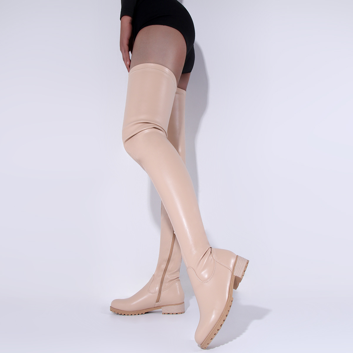 Women's Over The Knee Long Boots Retro Round Toe Mid Heel Zip_voghion.com