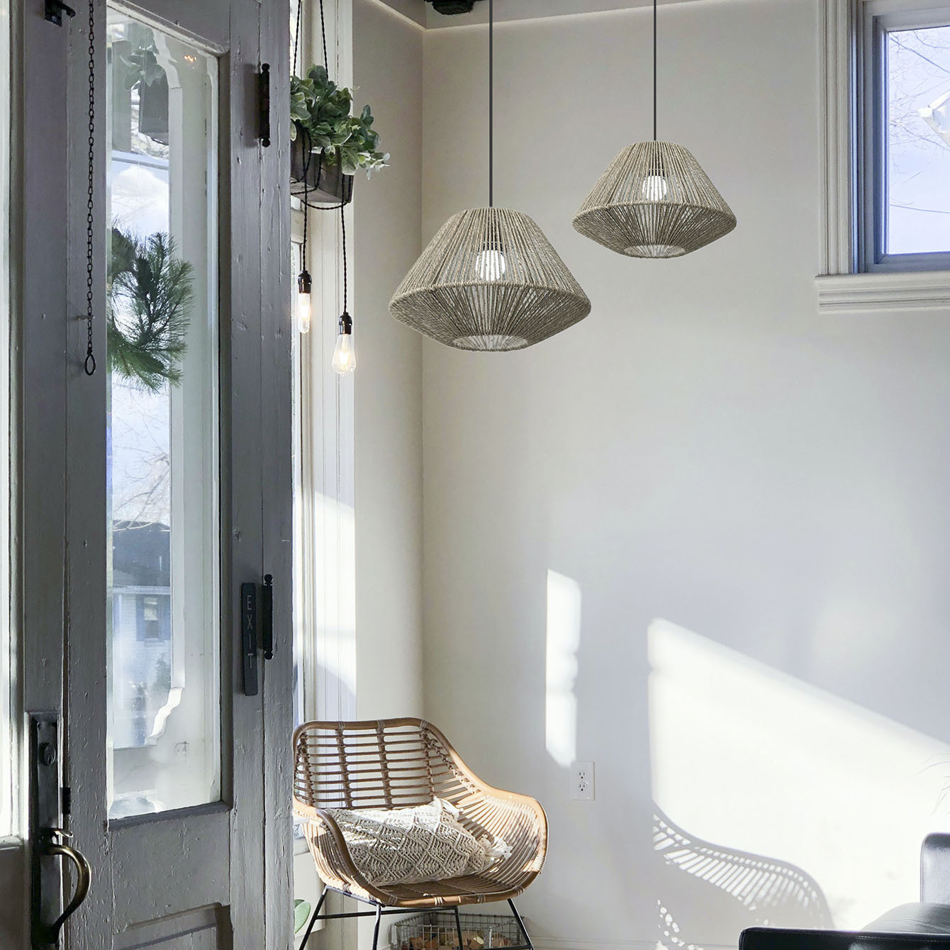 Cuerda de paja creativa, pantalla de lámpara decorativa tejida, sala de estar, iluminación de alta gama, dormitorio, casa de familia, hotel, cafetería, lámpara de araña, pantalla de lámpara