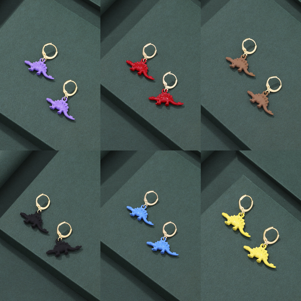 Pendientes De Dinosaurio De Dibujos Animados De Nueva Personalidad, Pendientes Multicolores De Dinosaurio Pequeño Y Lindo A La Moda display picture 3