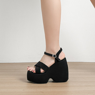 Women's Thick-Soled Wedge Sandals with a Single Strap, Size 12cm, High Heels for Wide and Chubby Feet, Extra Wide and Slimming Effect