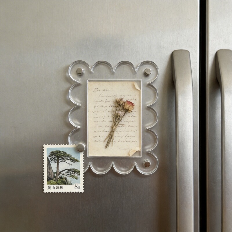 Acrylic Magnetic Photo Frame with Magnet Stamp Holder, Photo Fridge Magnet, Gift, Hand-Designed Magnetic Photo Frame