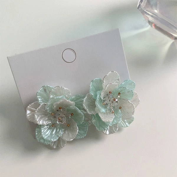 Mint Green Flower Stud Earrings (A3321)