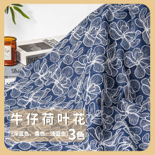 爆款新品满幅刺绣花纹连衣裙牛仔底布绣花面料1174PS-牛仔荷叶花