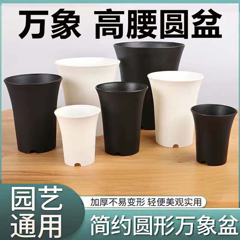 Thickened High-Waisted Round Pot for Succulents, Black and White, Suitable for Balcony Sun Protection