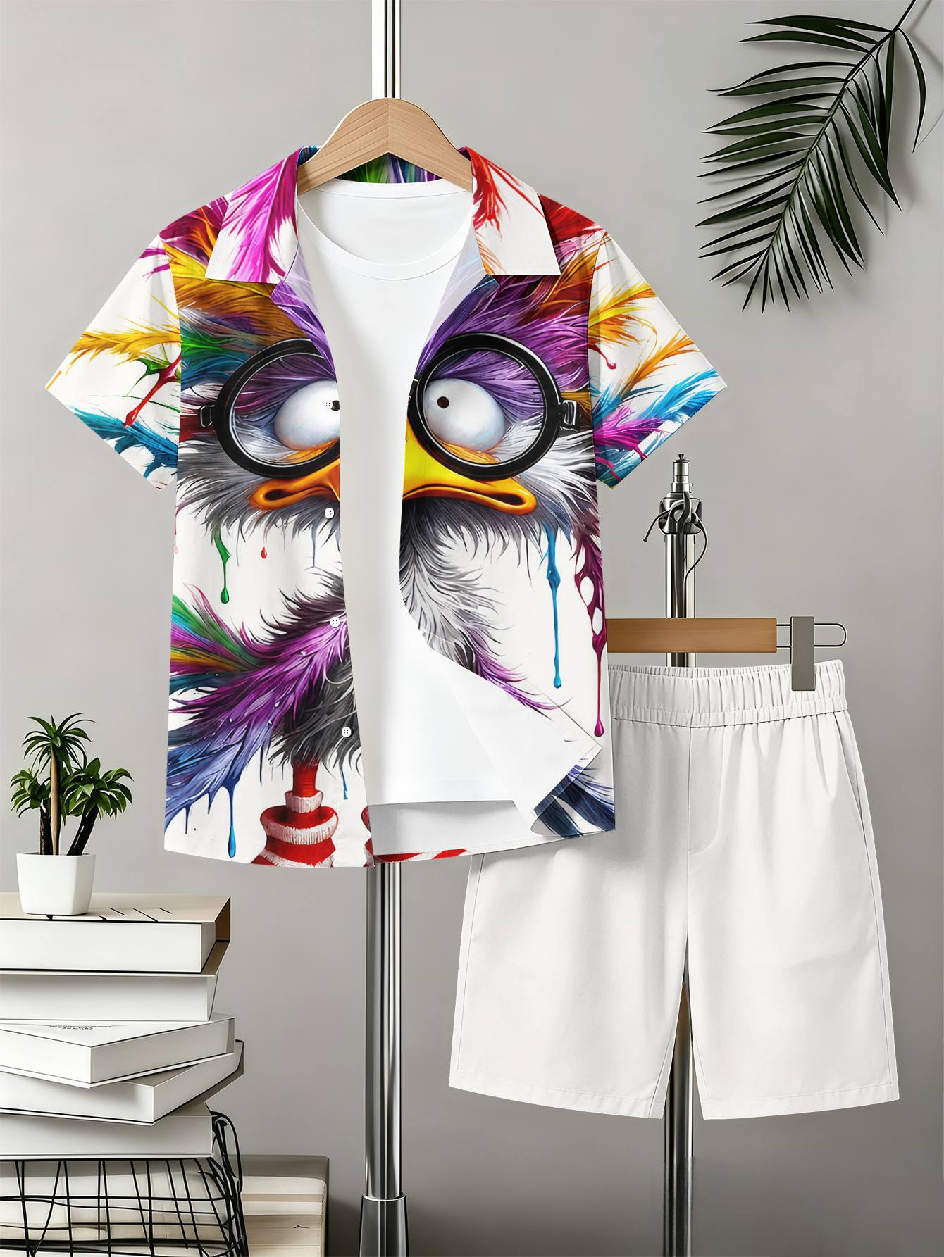 Boys Retro 3d Print Collared Shirt And Shorts Summer Set_voghion.com