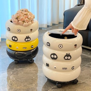 Trash Can for Home Living Room Accessible Luxury 2025 New Style with Lid High-Looking Cream Style Kitchen Removable Paper Basket