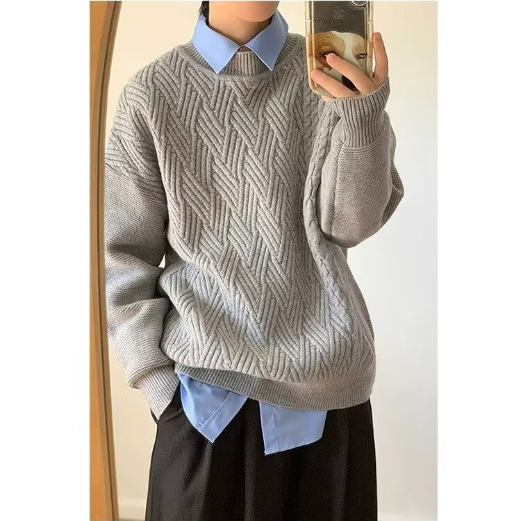 Teenagers Autumn Washed Loose Daily Fashionable Clean Boyfriend Wear Solid Color Round Neck Knitted Sweater for Men Teenagers Autumn Washed Loose Daily Fashionable Clean Boyfriend Wear Solid Color Round Neck Knitted Sweater for Men
