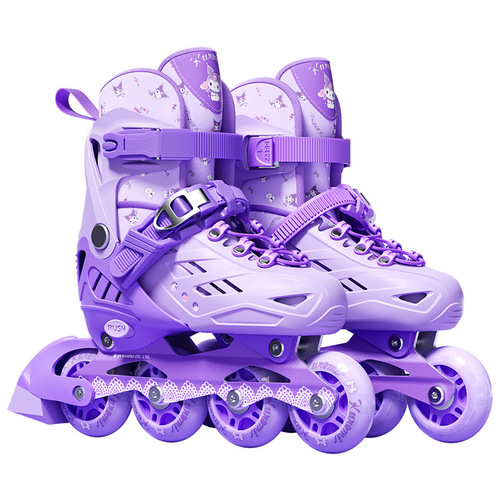 Kuromi skates for children, women's brakeable professional beginner roller skates, adjustable boys' full set of skating shoes