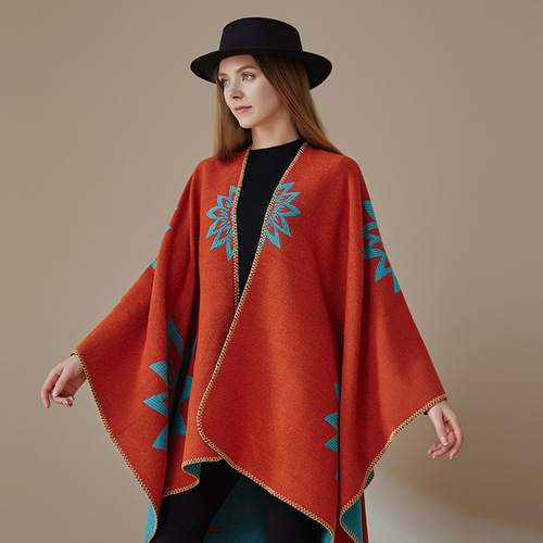 Autumn and winter European and American foreign trade warm shawl for women, imitation cashmere scarf, knitted blanket, double-sided thickened cloak for winter